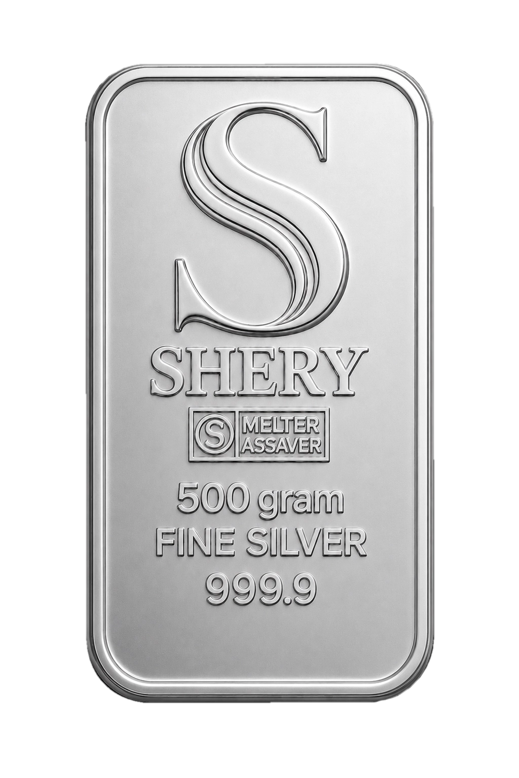 SHERY 500 г — слиток серебра, лицевая сторона