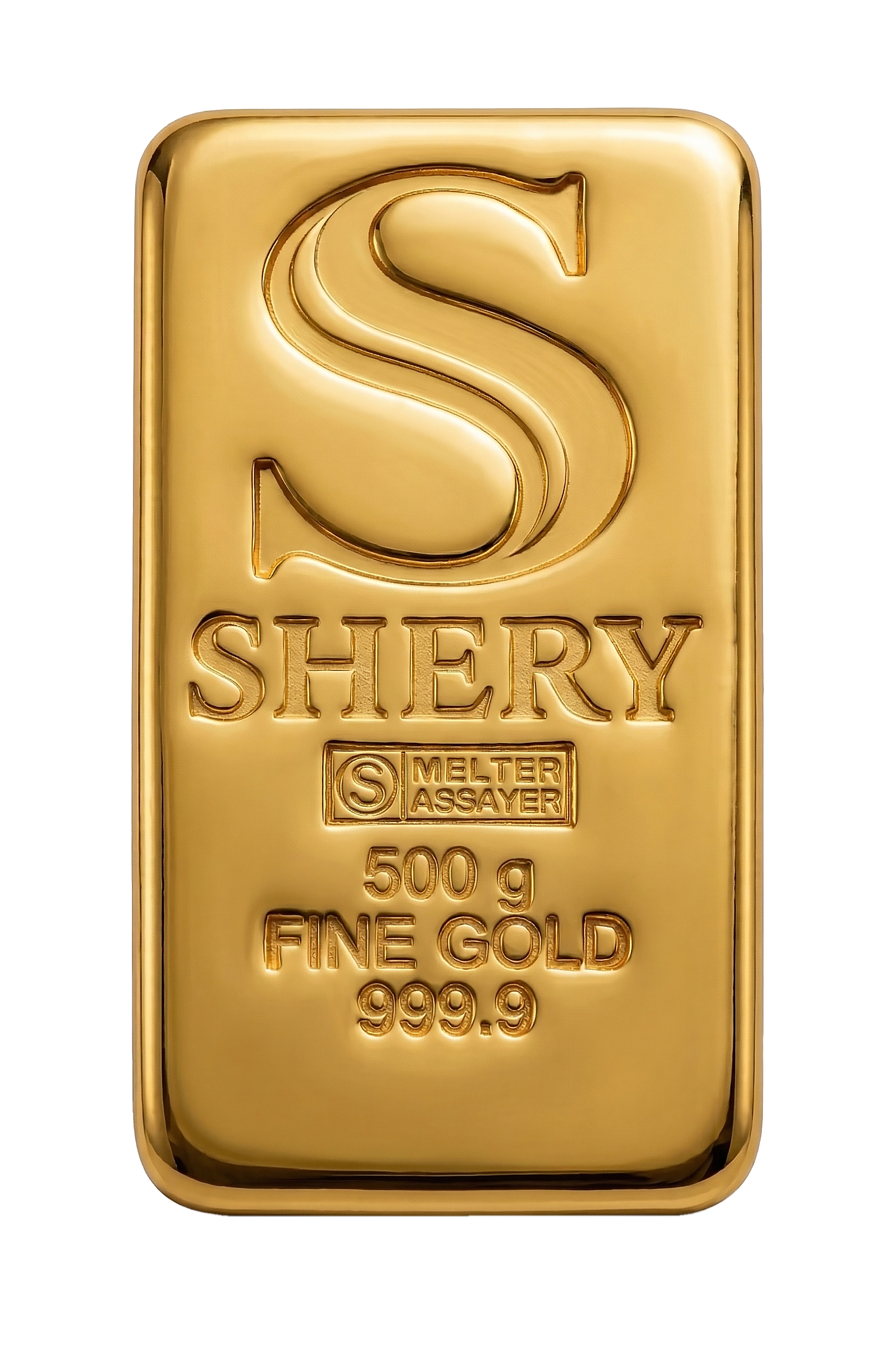 SHERY 500 г — литой слиток золота, лицевая сторона