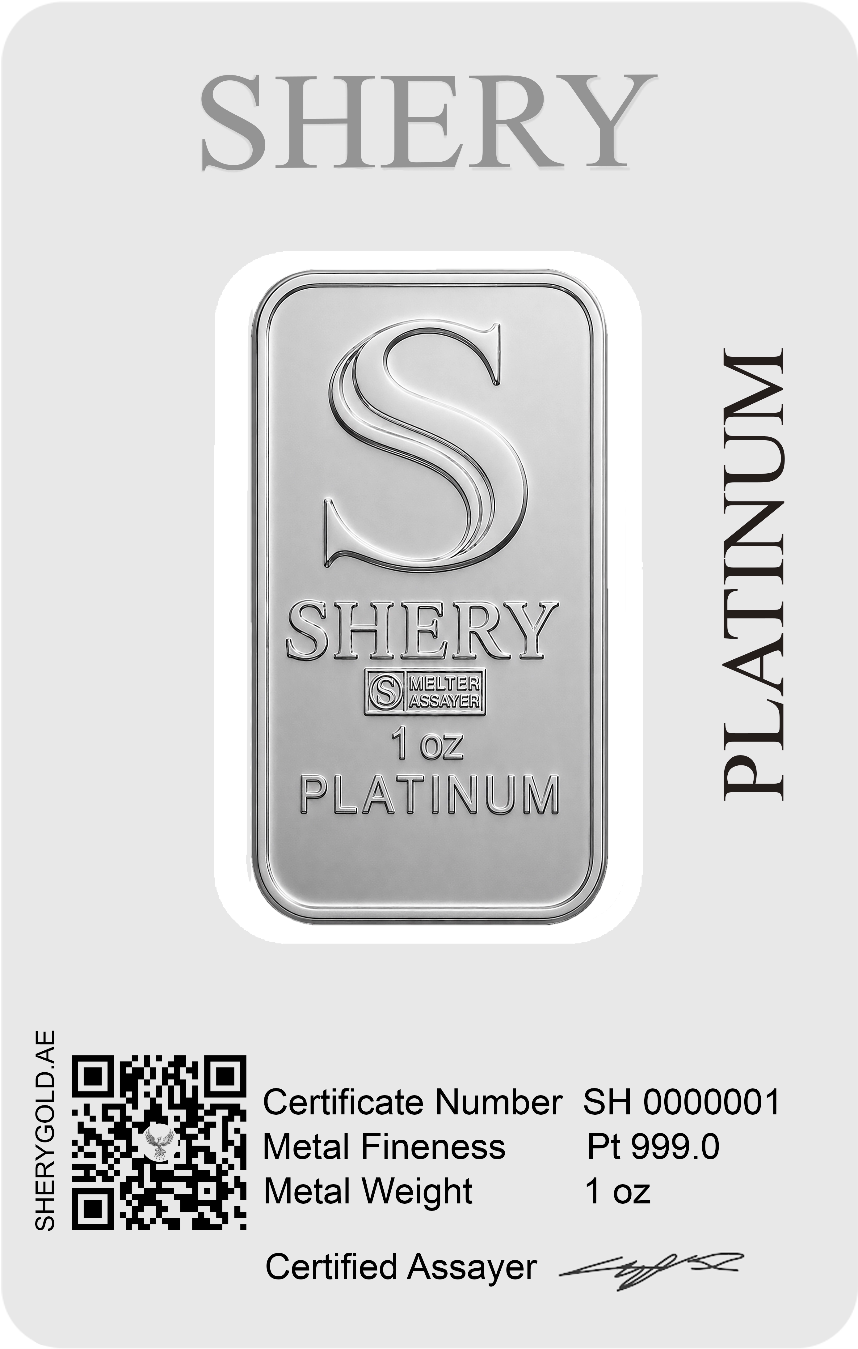 SHERY 1 oz — упаковка платины, оборотная сторона